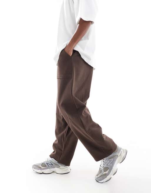 Pull&Bear wide leg trackies in brown 