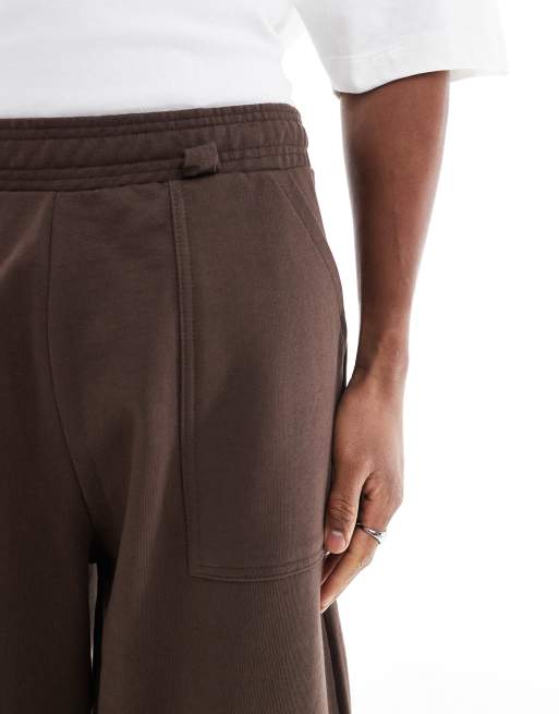 Pull&Bear wide leg trackies in brown 