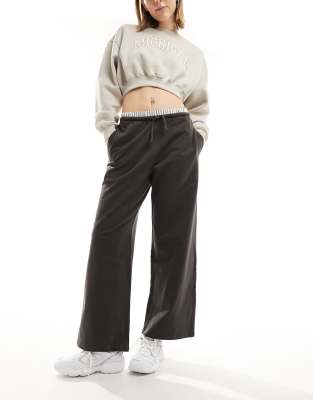 Pull&Bear wide leg trackies with boxers waistband in brown