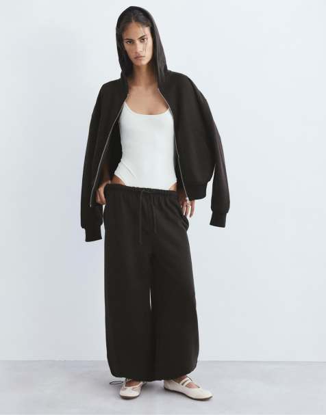 Pull&Bear Wide-leg tracksuit bottoms in brown - view 1