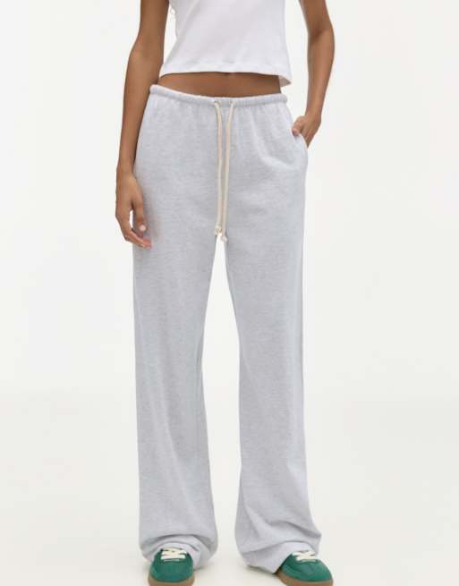 Pull&Bear wide leg tracksuit bottoms in grey