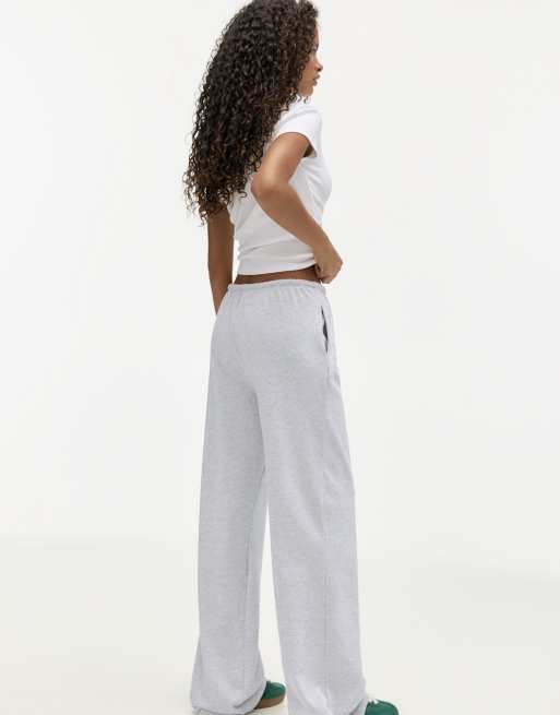 Pull&Bear wide leg tracksuit bottoms in grey