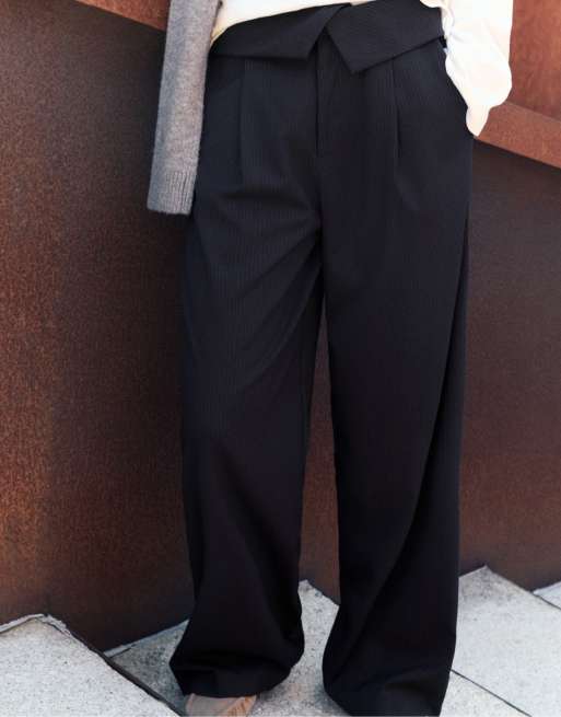 Pull&Bear Wide-leg trousers with a rolled waist in striped, 6 of 7