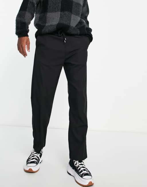 Pull&Bear wide leg trousers with elastic waist in black