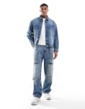 [Pull & Bear] Pull & Bear wide leg washed jeans in mid blue (part of a set) 38 BLUE