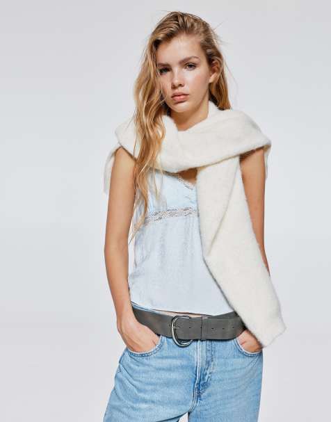 Pull&Bear Wide oval buckle belt in grey - view 1
