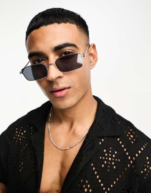 Pull&Bear wide rectangular sunglasses in black