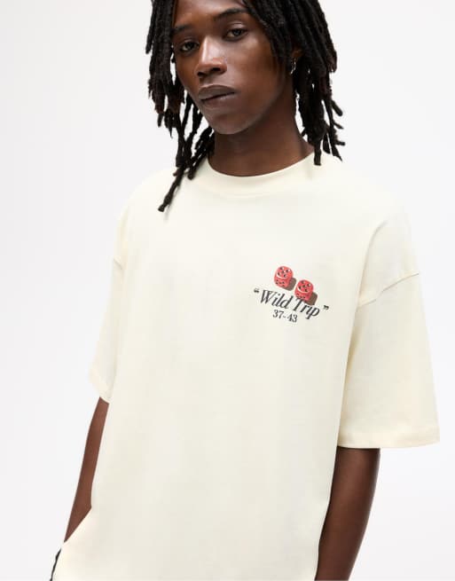 Pull&Bear wild trip t-shirt in off white