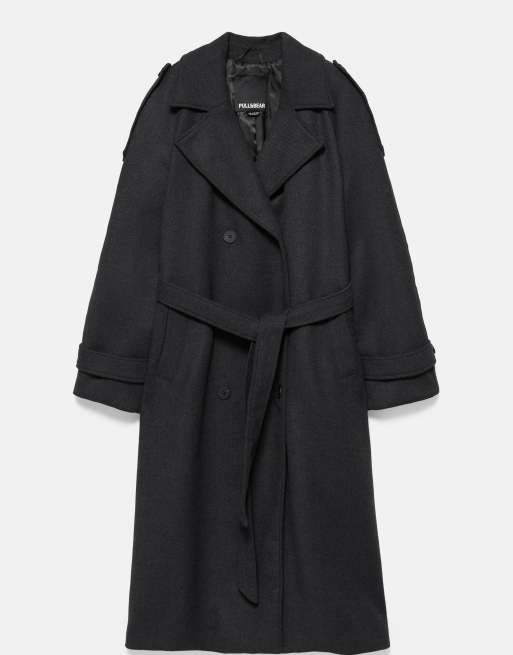 Pull&Bear wollen trenchcoat met riem in grijs, 5 van 6