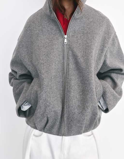 Pull&Bear Wool-blend Balloon bomber jacket in grey, 3 of 7