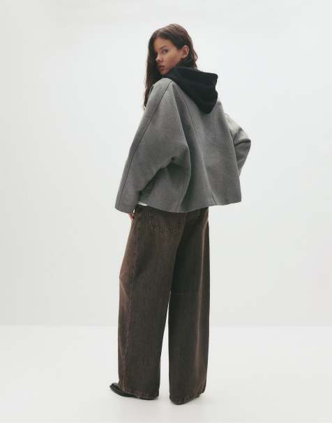 Pull&Bear Wool blend kimono coat in medium grey - view 1