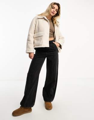 Pull & Bear Wool Cropped Coat In Ecru-neutral