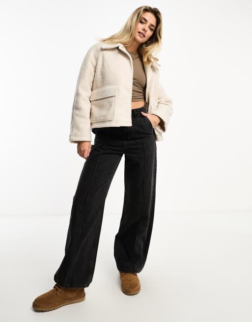 Pull Bear wool cropped coat in ecru