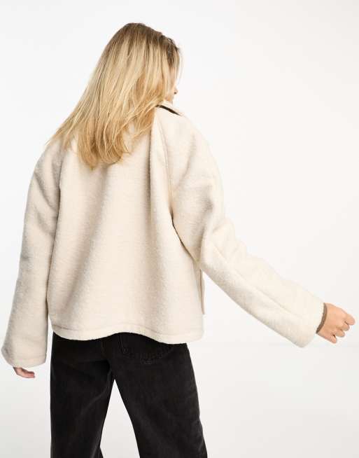 Pull Bear wool cropped coat in ecru ASOS