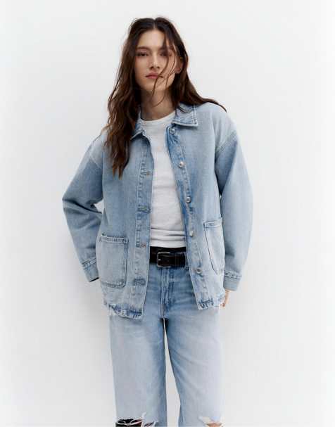 Pull&Bear Worker denim overshirt in pale blue