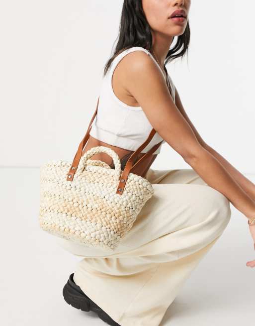 Pull Bear woven basket bag with cross body strap in beige