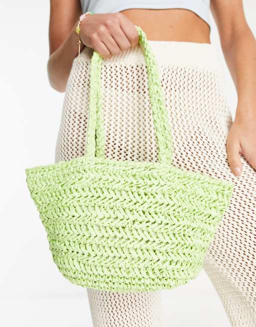 Pull&Bear woven rattan bag in green