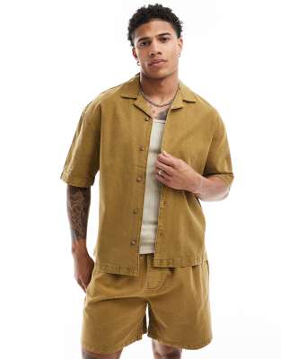 Pull & Bear Woven Shirt In Khaki - Part Of A Set-green