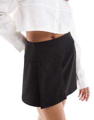 wrap belt detail tailored mini skirt in black-Gray