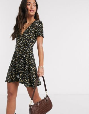 yellow and black wrap dress