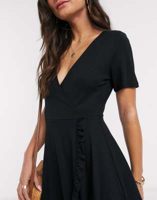 black wrap front dress