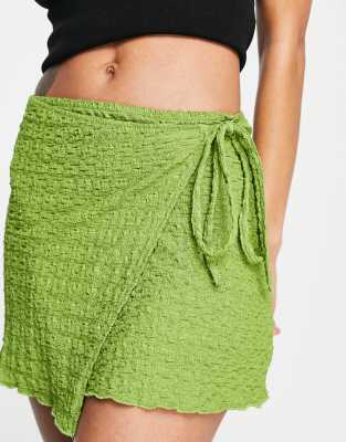 Pull&Bear wrap front skirt in green