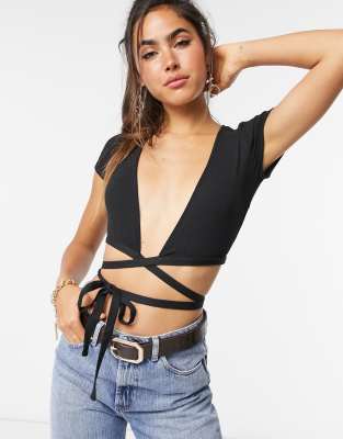 asos black wrap top