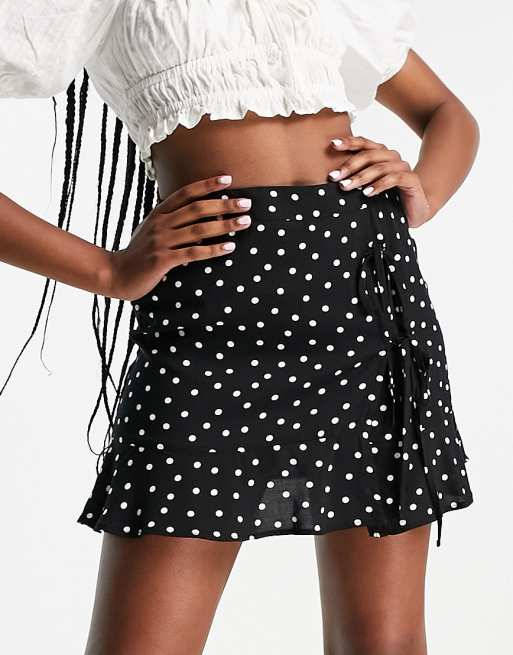 Pull&Bear wraparound skirt in blue polka dot