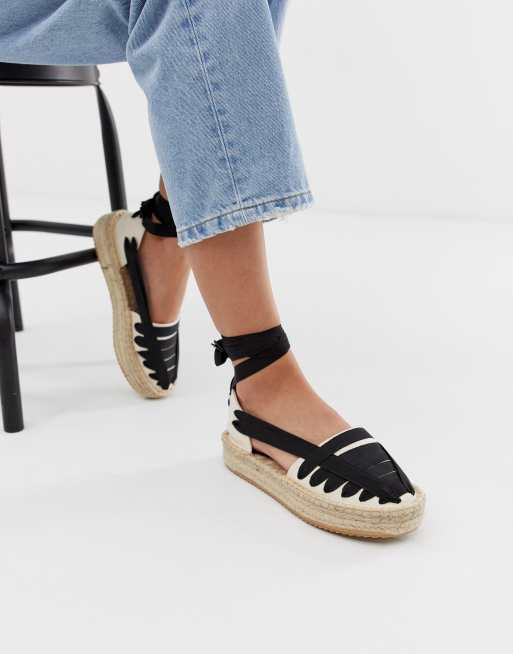 Pull Bear wraparound tie espadrille sandals in beige