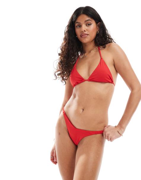 Pull&Bear high leg thong bikini bottom in red