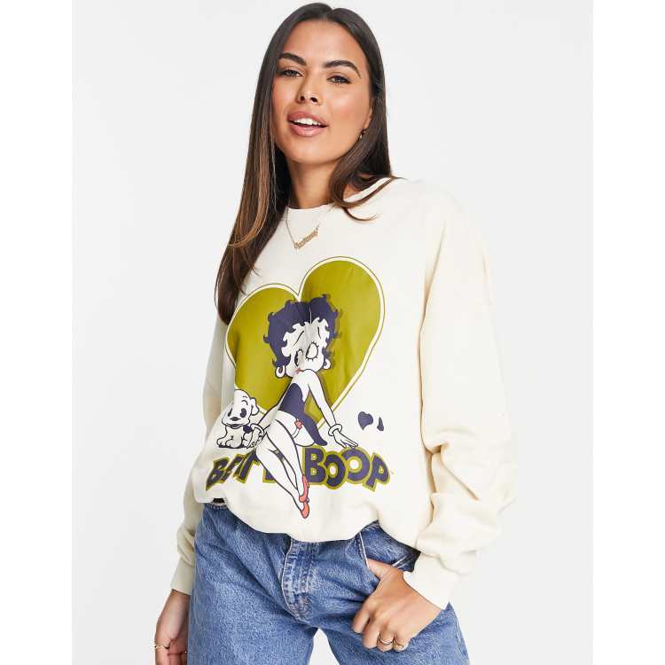 Pull&Bear x Betty Boop sweatshirt in beige | ASOS