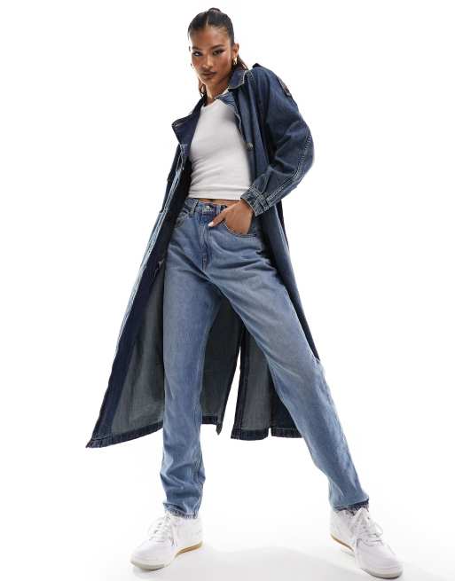 Women's long denim trench coat sale