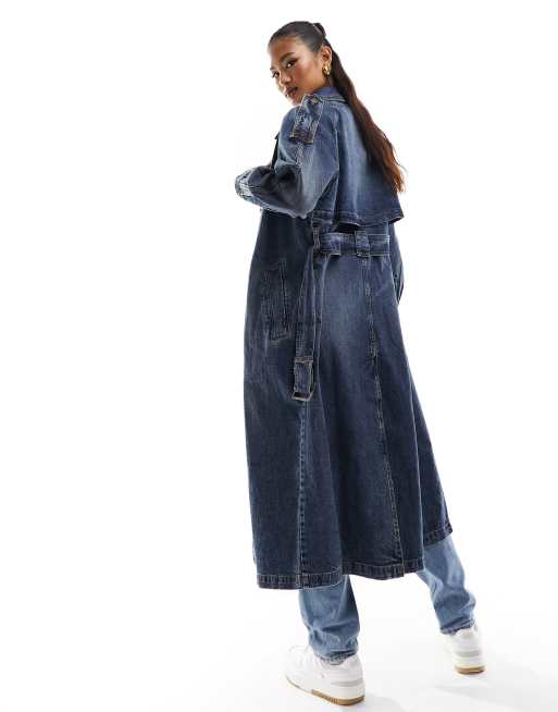 Blue long hot sale trench coat