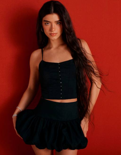 Pull&Bear x Dixie D'Amelio hook and eye front top in black - part of a set