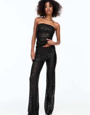 Pull&Bear x Dixie D'Amelio – Pailletten-Hose in Schwarz - view 1