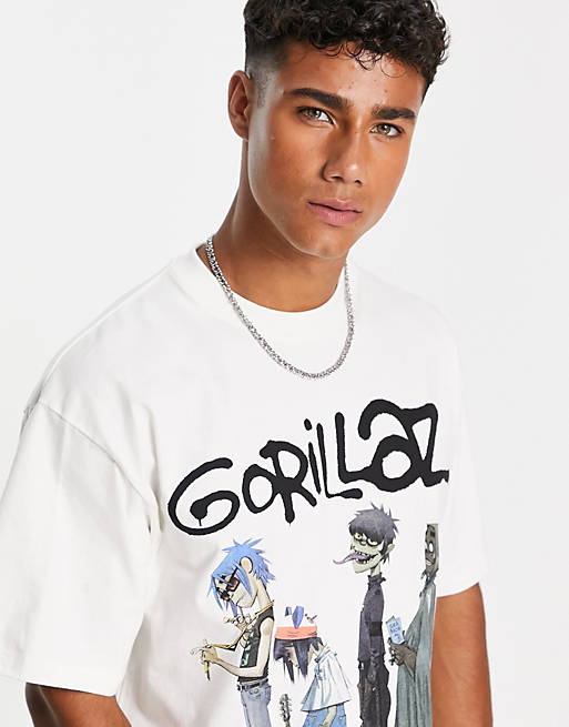Pull&Bear x Gorillaz printed t-shirt in white | ASOS