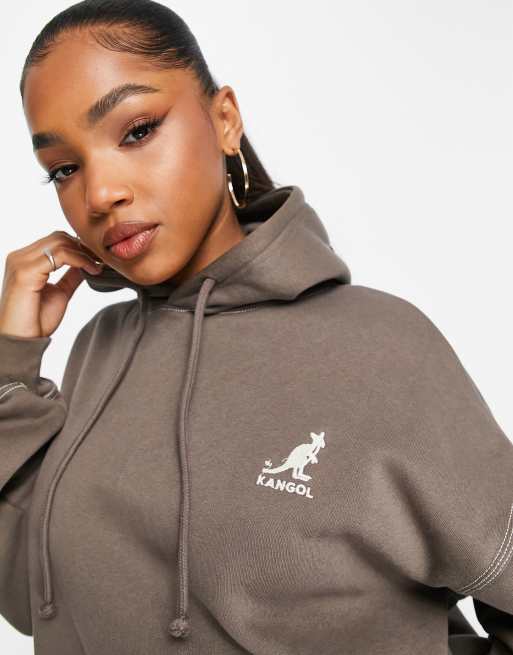 Pull&Bear x Kangol - Felpa oversize lunga con cappuccio color marrone slavato in coordinato