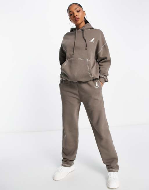 Pull&Bear X Kangol - Joggingbroek in bruin met wassing, deel van co-ord set