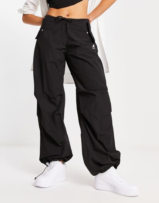 Pull&Bear X Kangol parachute trousers with toggles in black