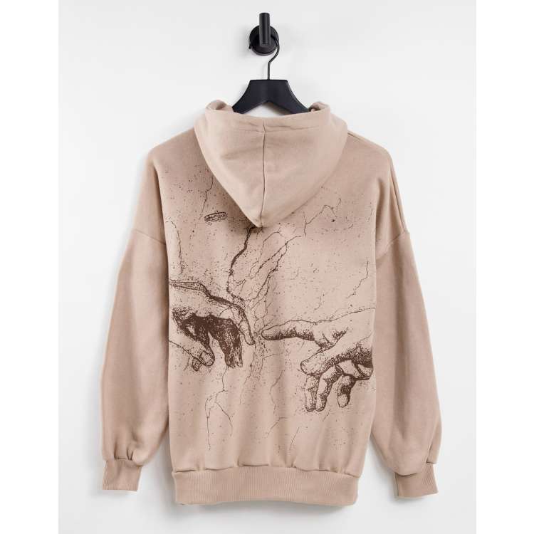 Pull Bear x Michelangelo Felpa con cappuccio color cammello con grafica ASOS