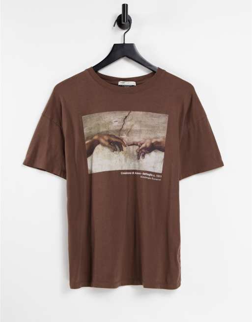 Pull&Bear x Michelangelo – T-Shirt in Braun mit Grafikdruck