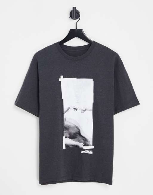 Pull&Bear x miguel angel statue back print t-shirt in black