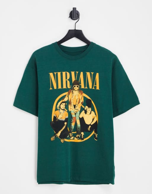 Pull&Bear x Nirvana – T-shirt z motywem Nirvany w kolorze butelkowej zieleni