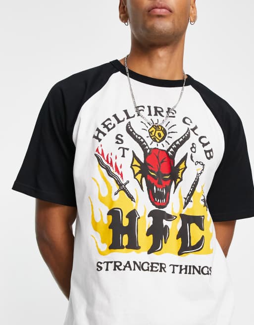 Pull Bear x Stranger Things hellfire club t shirt in white