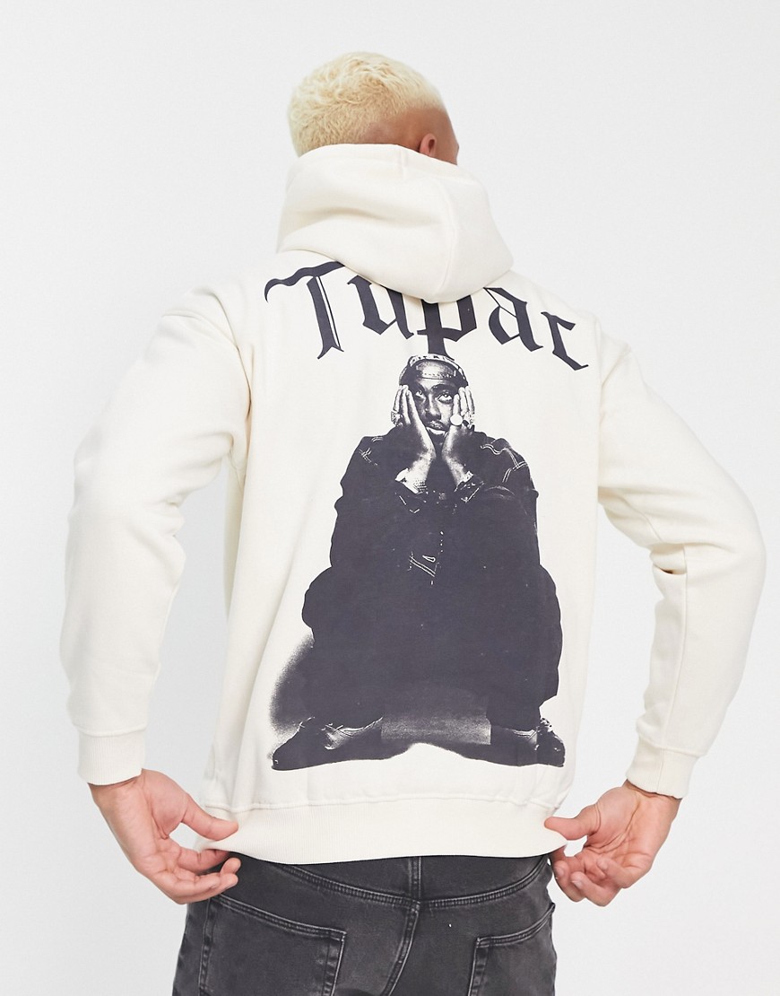 Pull & Bear x Tupac back print hoodie in ecru-Neutral