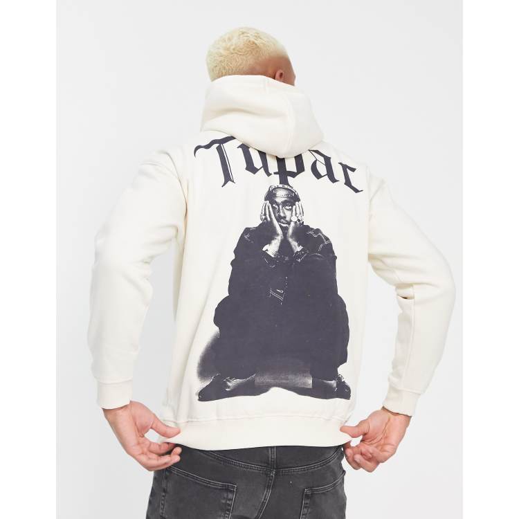 Pull Bear x Tupac back print hoodie in ecru ASOS