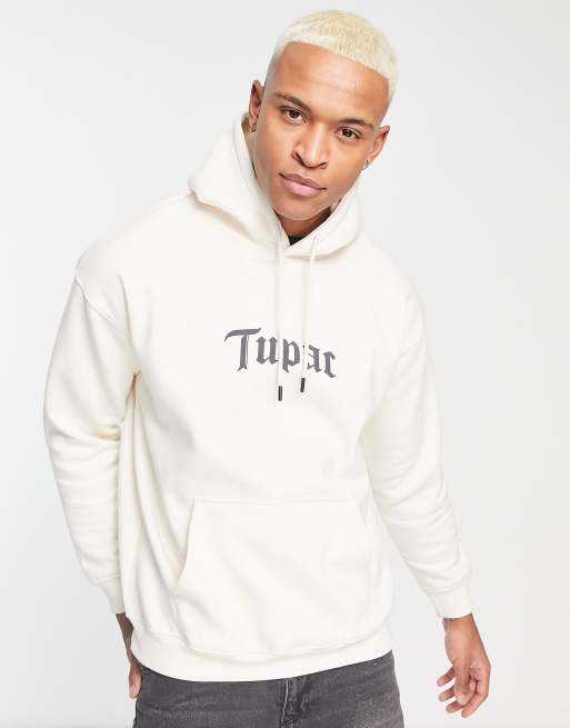 Pull Bear x Tupac back print hoodie in ecru