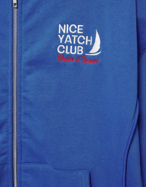 Pull&Bear yacht club sweatshirt med lynlås i dyb blå, 6 af 7