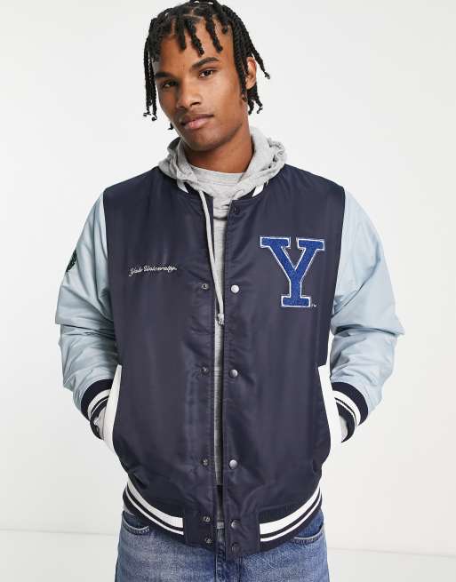 Pull&Bear Yale varsity bomber jacket in blue | ASOS