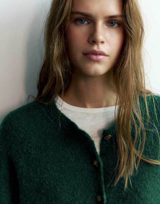 Pull&Bear zacht aanvoelend vest in flessengroen met wol, 3 van 7